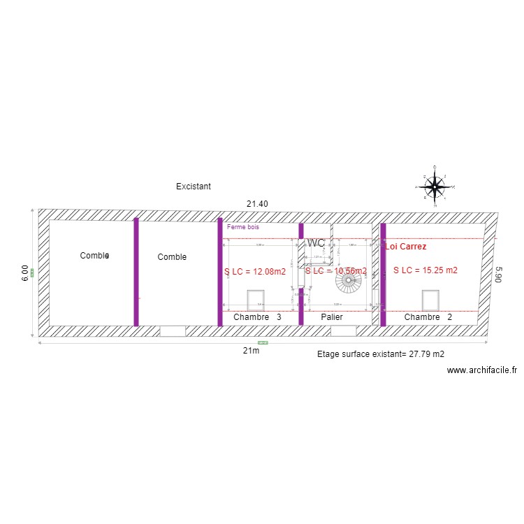 KB excistant chambre. Plan de 6 pièces et 93 m2