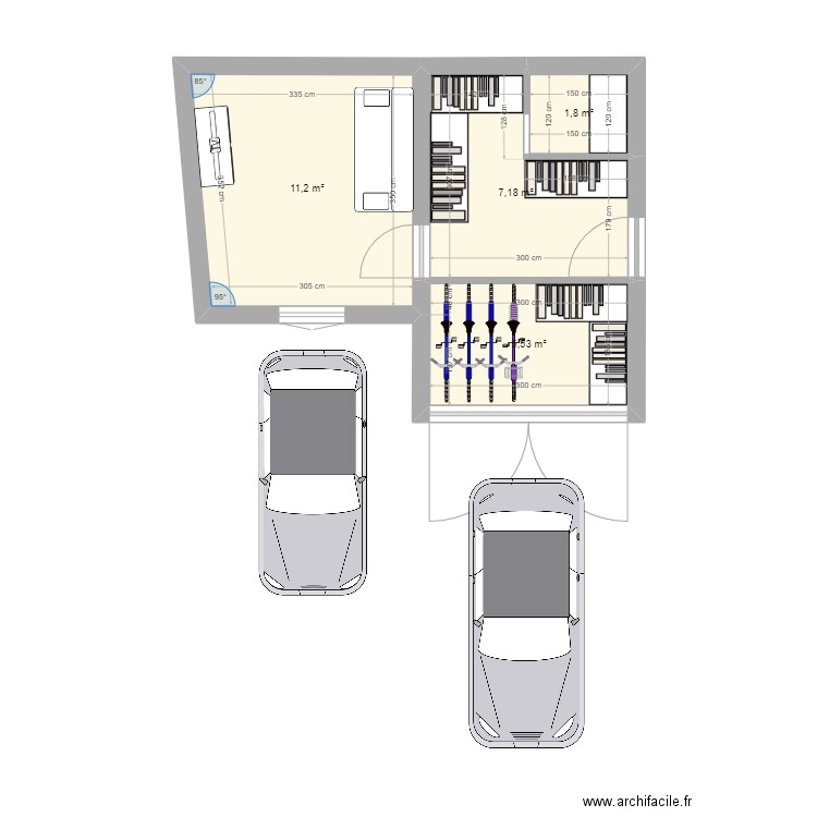 Travaux extension. Plan de 4 pièces et 26 m2