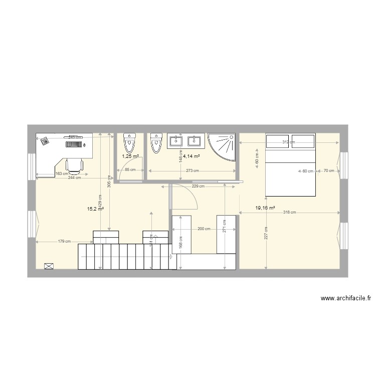 MuretBarry1EEscalier4. Plan de 4 pièces et 40 m2