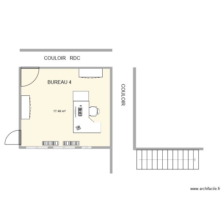 BUREAU CORINNE. Plan de 1 pièce et 17 m2