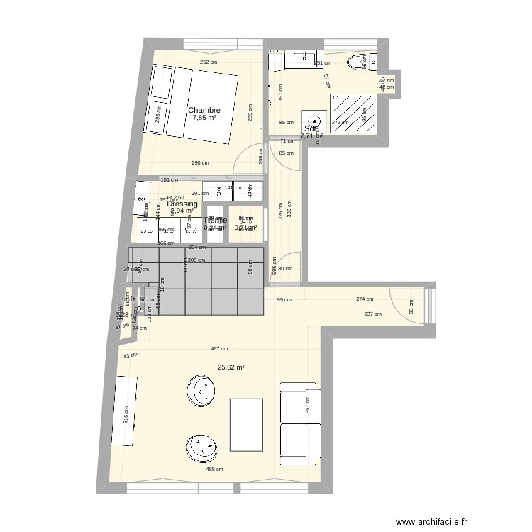 Morillons Carrelage Cuisine. Plan de 7 pièces et 45 m2