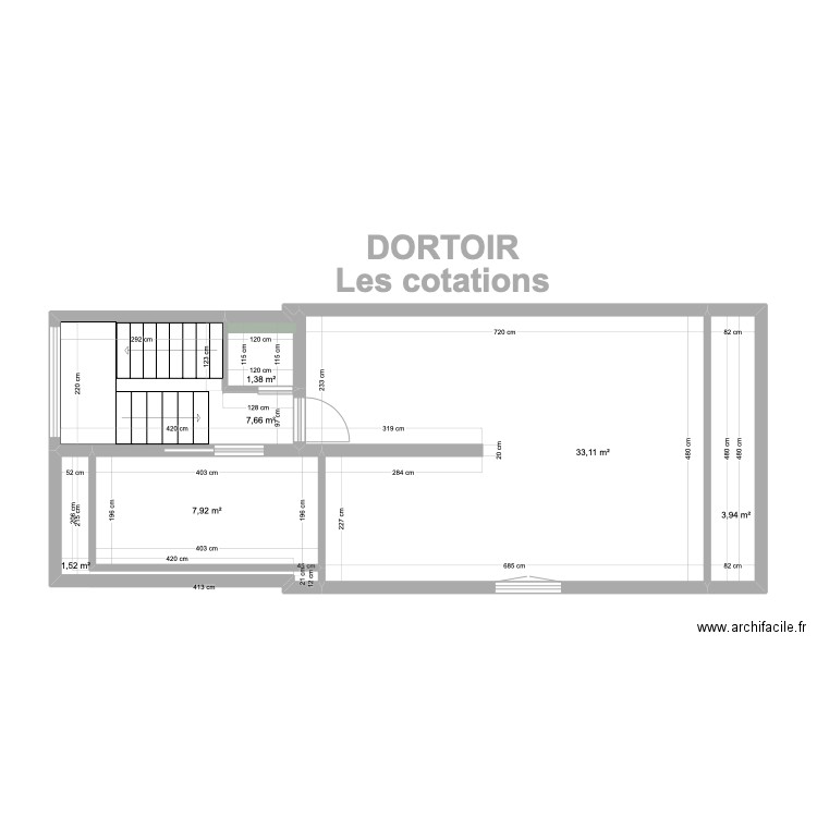 DORTOIR Les cotations. Plan de 6 pièces et 56 m2
