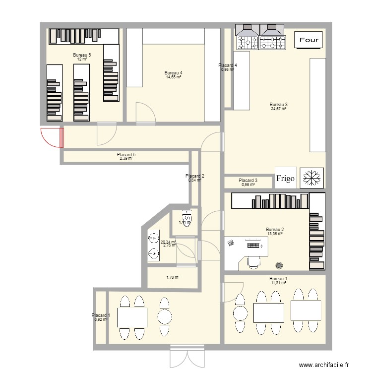 Afro caribean. Plan de 14 pièces et 108 m2