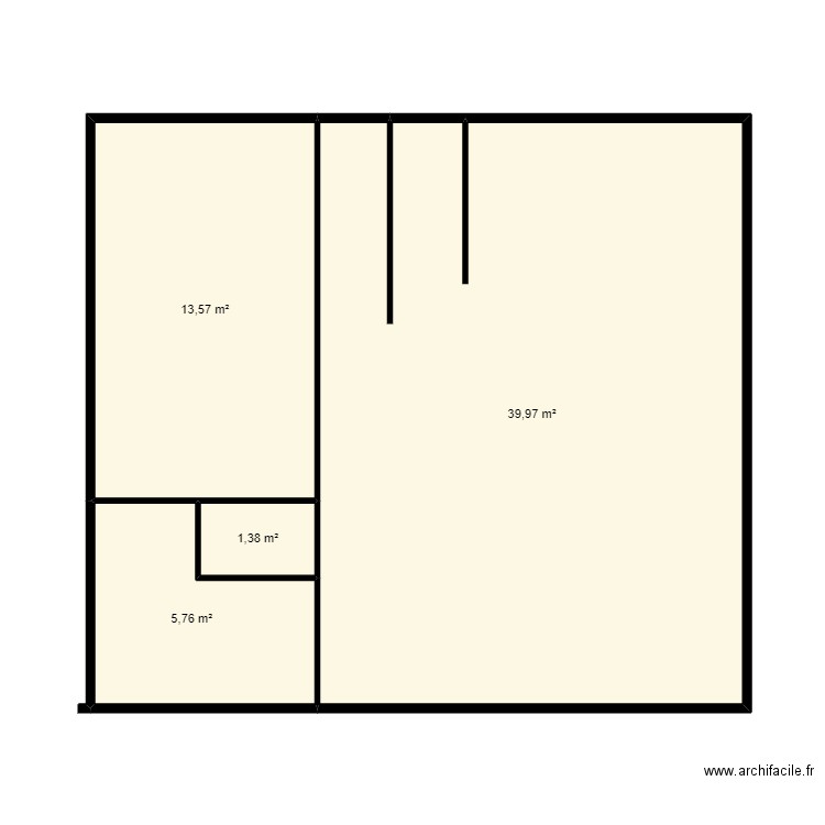 RDC . Plan de 4 pièces et 61 m2