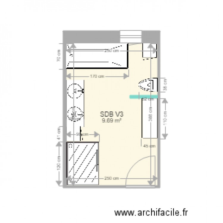 SDB V4. Plan de 1 pièce et 10 m2