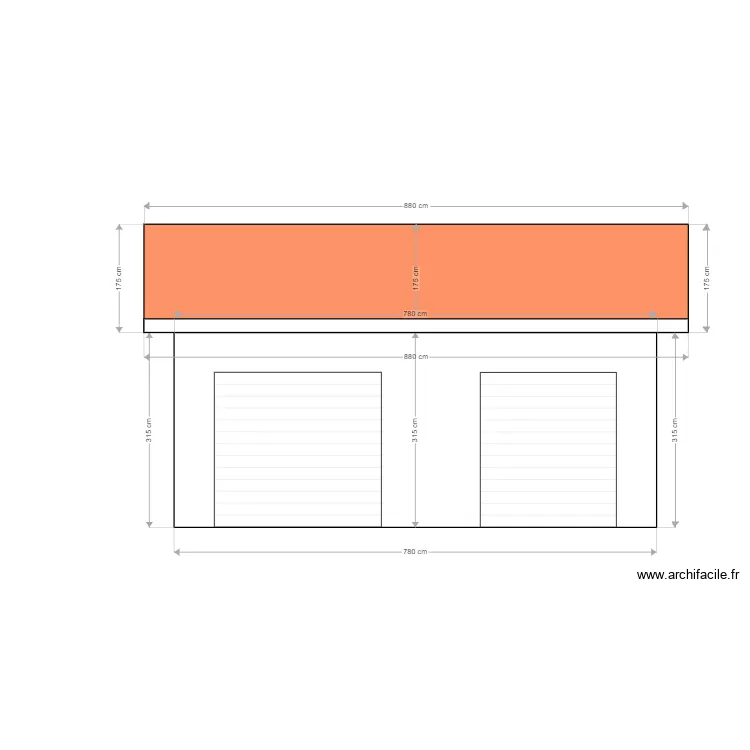 facade ouest avec cotations. Plan de 