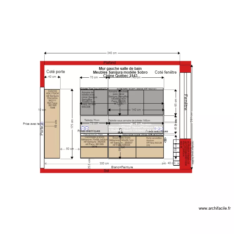 202109211747 Mur gauche salle de bain Deridder Sanijura 40cm. Plan de 