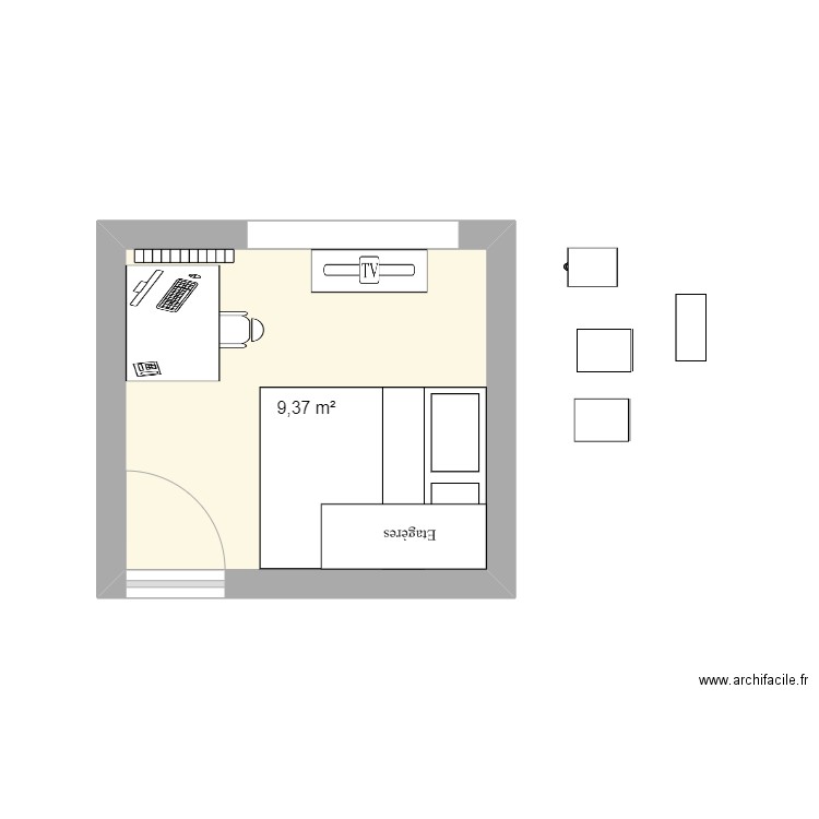 Chambre. Plan de 1 pièce et 9 m2