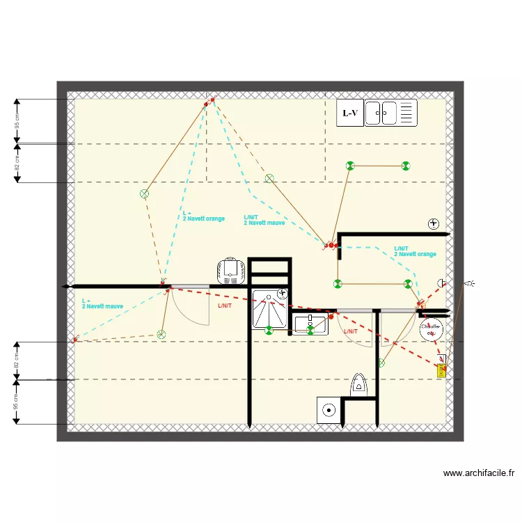 Appartement ETAGE El&eacute;ctricit&eacute; Circuit lumi&egrave;re. Plan de 