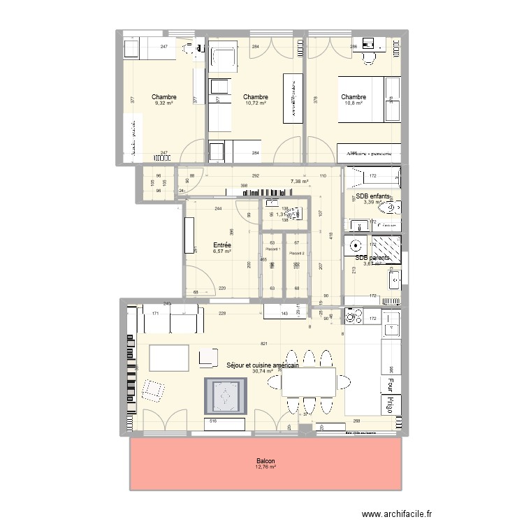 67-1 - OPTION 1 - V2. Plan de 13 pièces et 100 m2