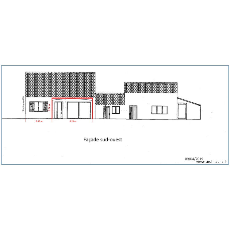 Plan façade sud ouest pergola. Plan de 0 pièce et 0 m2