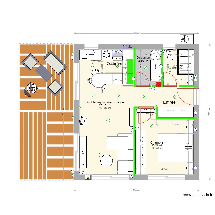 PROJET EXTENSION BAZEMONT. Plan de 4 pièces et 43 m2