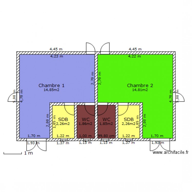 Chambre double 14m2. Plan de 0 pièce et 0 m2