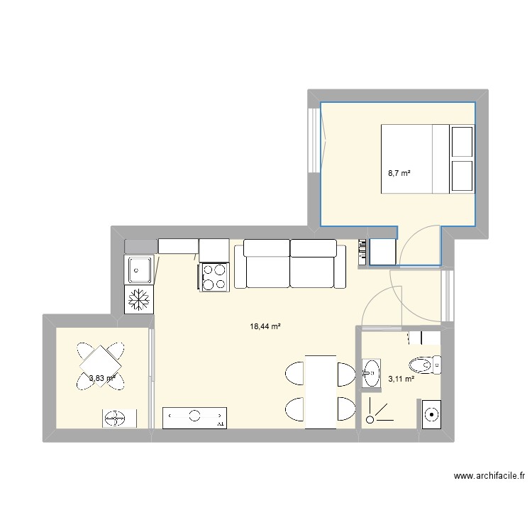 carnon apres reno. Plan de 4 pièces et 34 m2