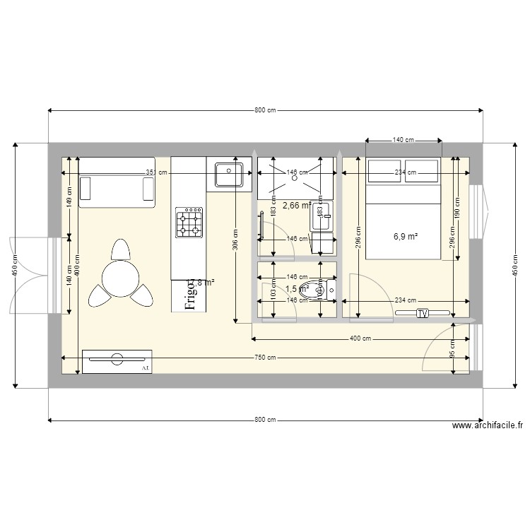 appartement. Plan de 4 pièces et 29 m2