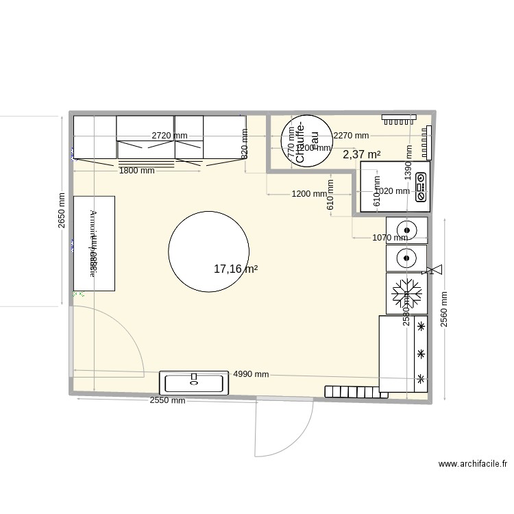 Buanderie 2023. Plan de 2 pièces et 20 m2