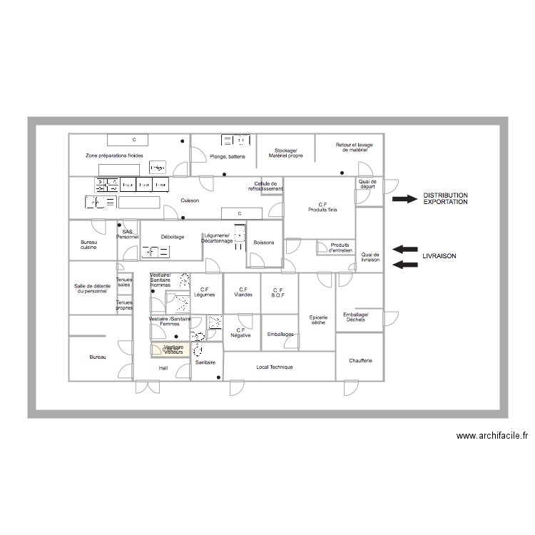 Plan cuisine centrale. Plan de 0 pièce et 0 m2