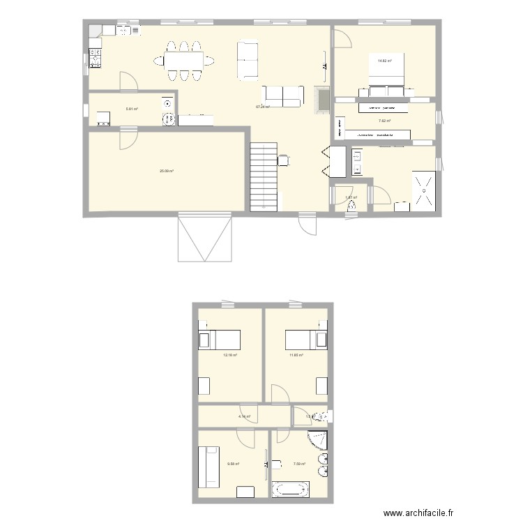 Maison RDC et étage. Plan de 0 pièce et 0 m2