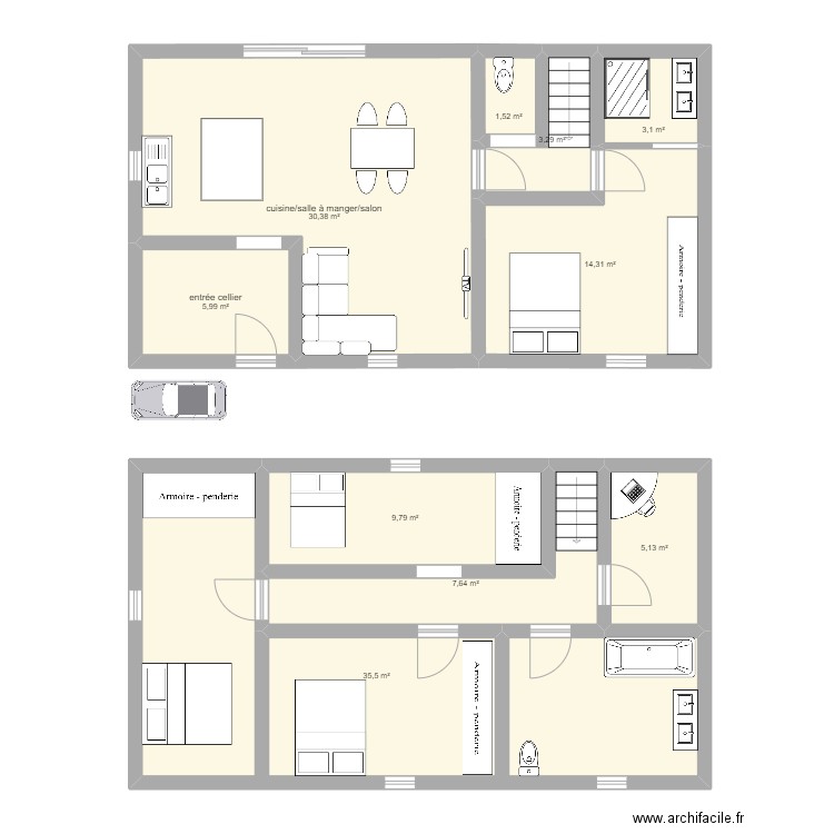 maisin 2. Plan de 10 pièces et 117 m2