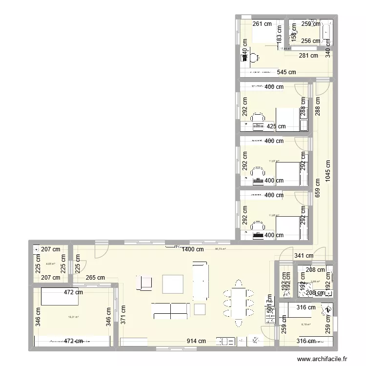 Maison en L GG. Plan de 