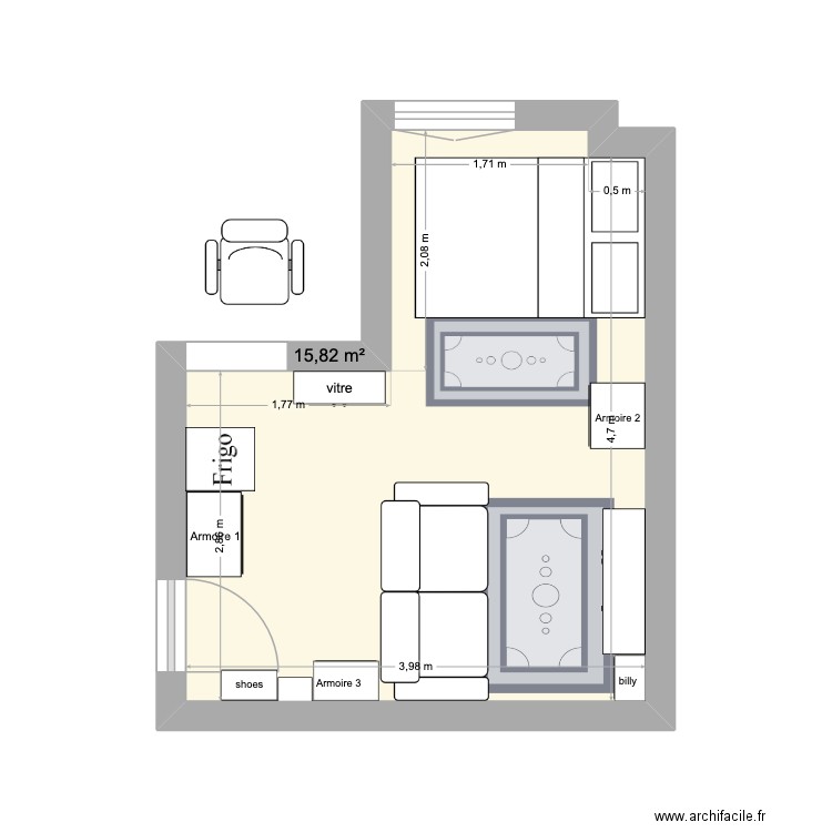 appart 2. Plan de 1 pièce et 16 m2