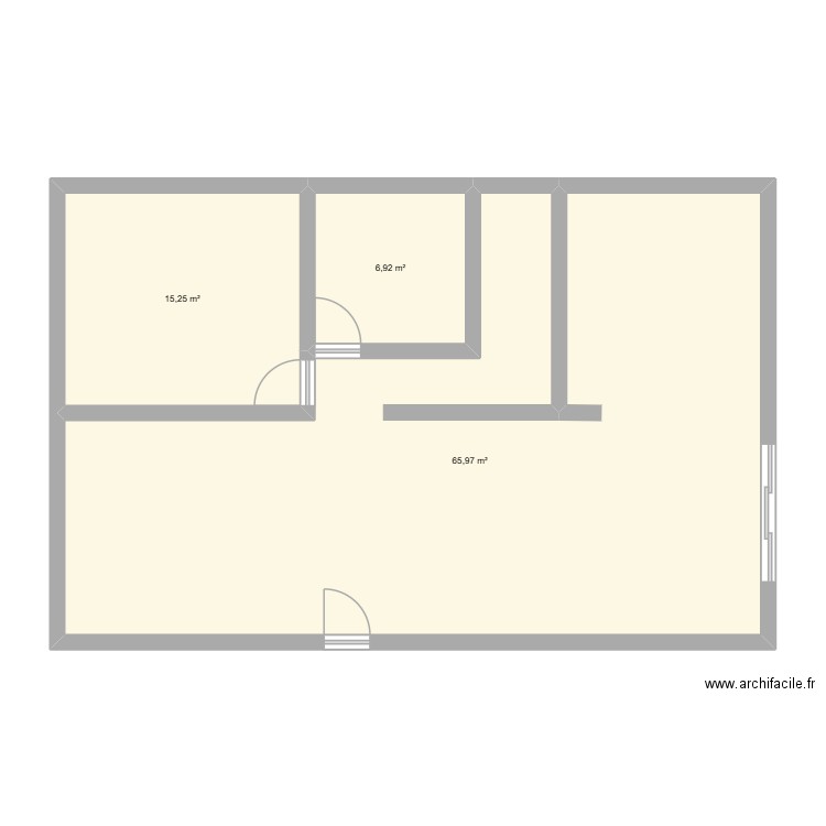 REZ DE CHAUSSE. Plan de 3 pièces et 88 m2