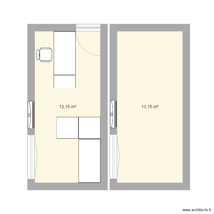 Bureau com. Plan de 2 pièces et 26 m2