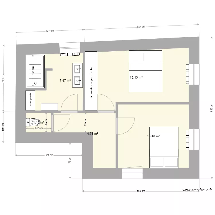 Etage Verrieres essai. Plan de 