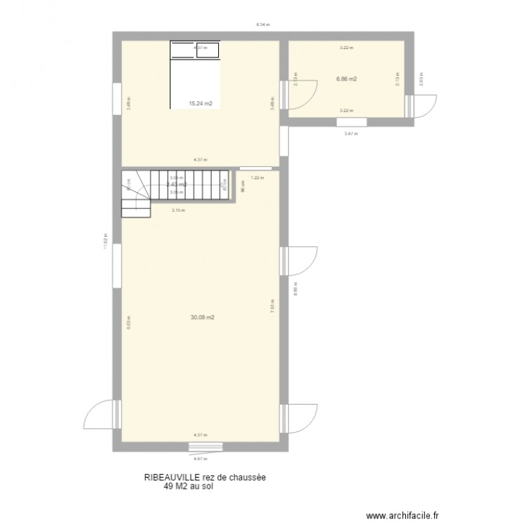 RIBEAUVILLE plan de masse rez de chaussée. Plan de 4 pièces et 55 m2