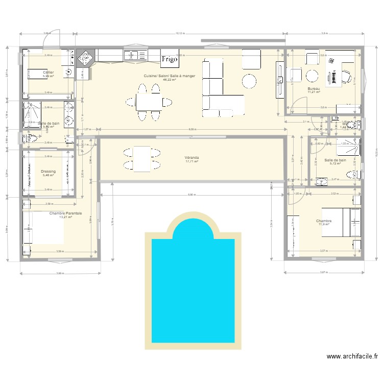 PLAN MAISON. Plan de 10 pièces et 124 m2