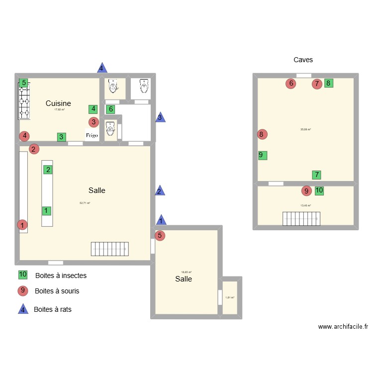 Daneels. Plan de 3 pièces et 93 m2