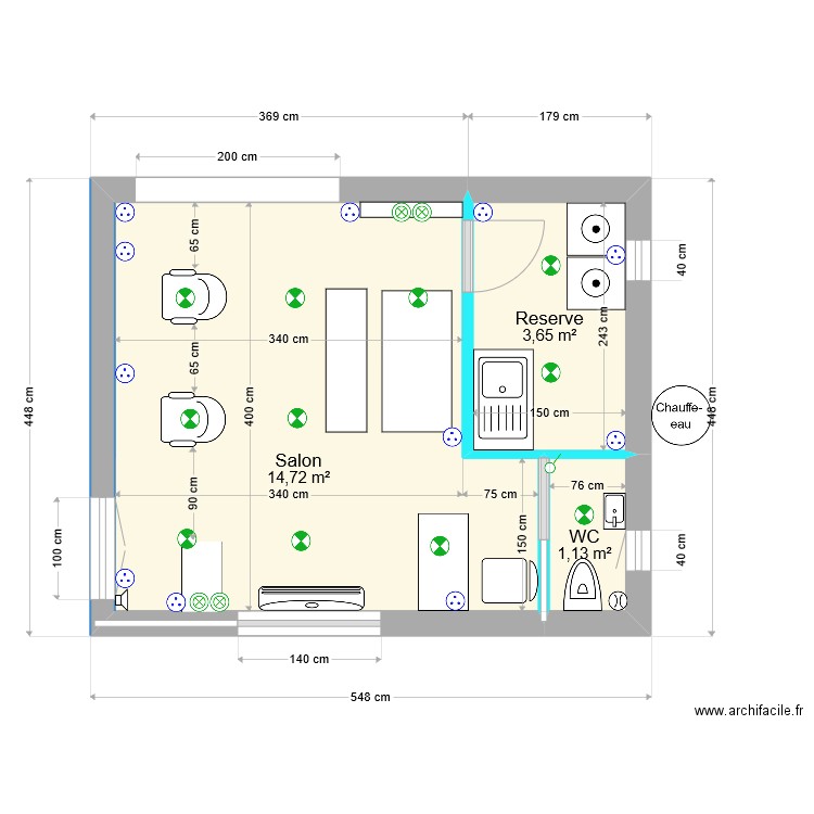 Salon Final. Plan de 3 pièces et 20 m2