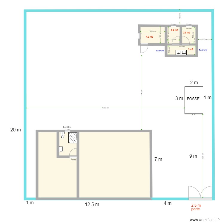 toilette cour travaux et local. Plan de 0 pièce et 0 m2