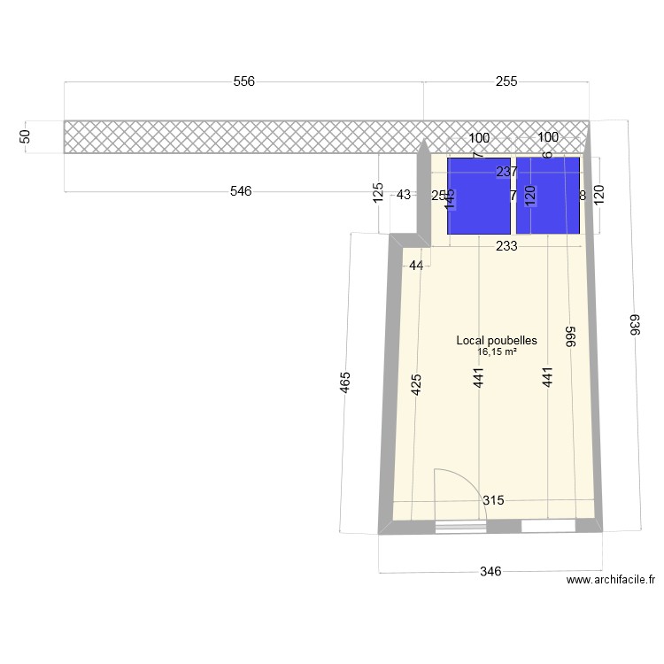 Local _ poubelles. Plan de 1 pièce et 16 m2