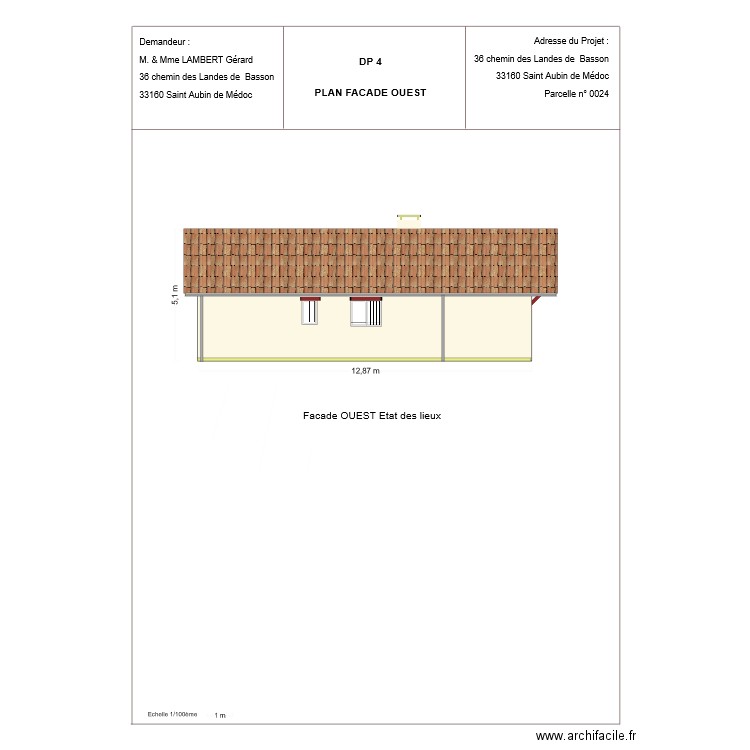 DP4 Facade Ouest Saint Aubin sans destruction cheminée. Plan de 0 pièce et 0 m2
