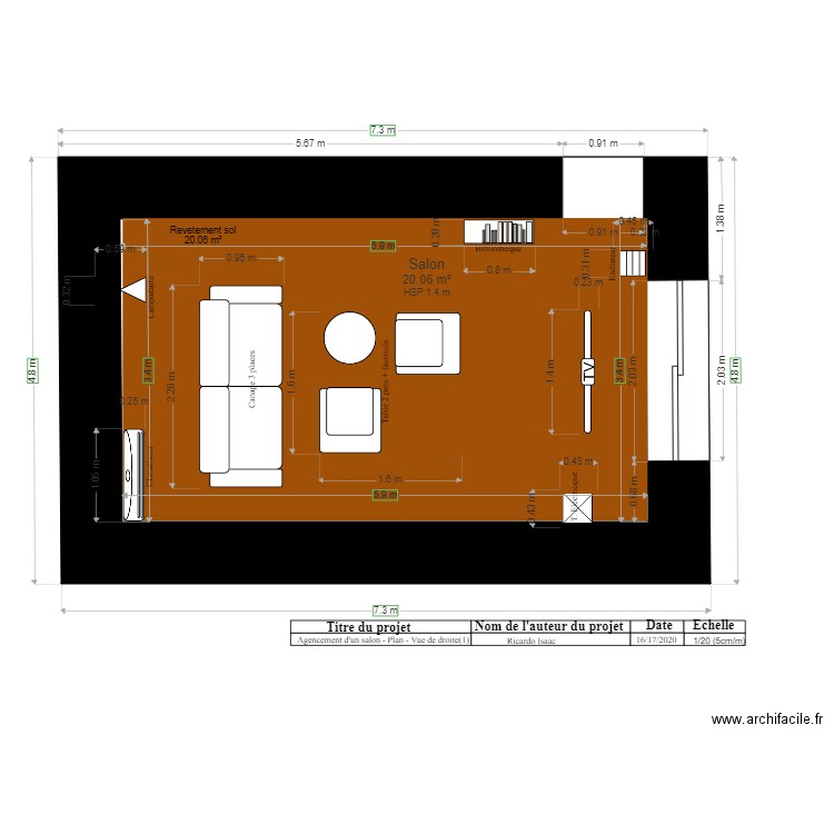 Agencement salon plan vue de droite Proposition 1 modifier final. Plan de 0 pièce et 0 m2