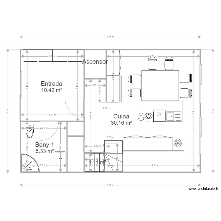 Planta 0 Modificada Cuina v10. Plan de 7 pièces et 50 m2