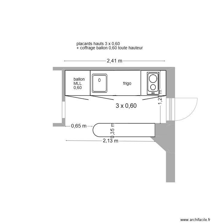 cuisine la Condamine. Plan de 1 pièce et 0 m2