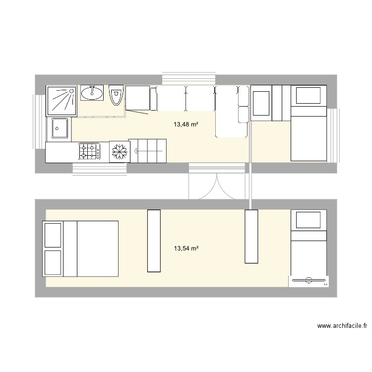 tiny1. Plan de 2 pièces et 27 m2