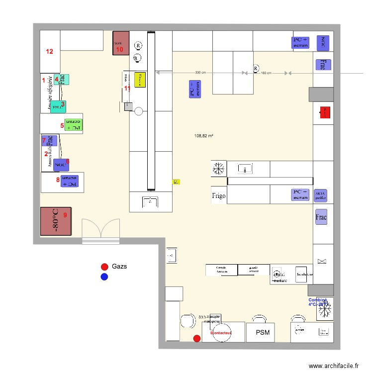 P2R biotechnologie V4 partie culture. Plan de 1 pièce et 109 m2