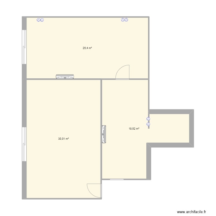 bureau. Plan de 3 pièces et 75 m2