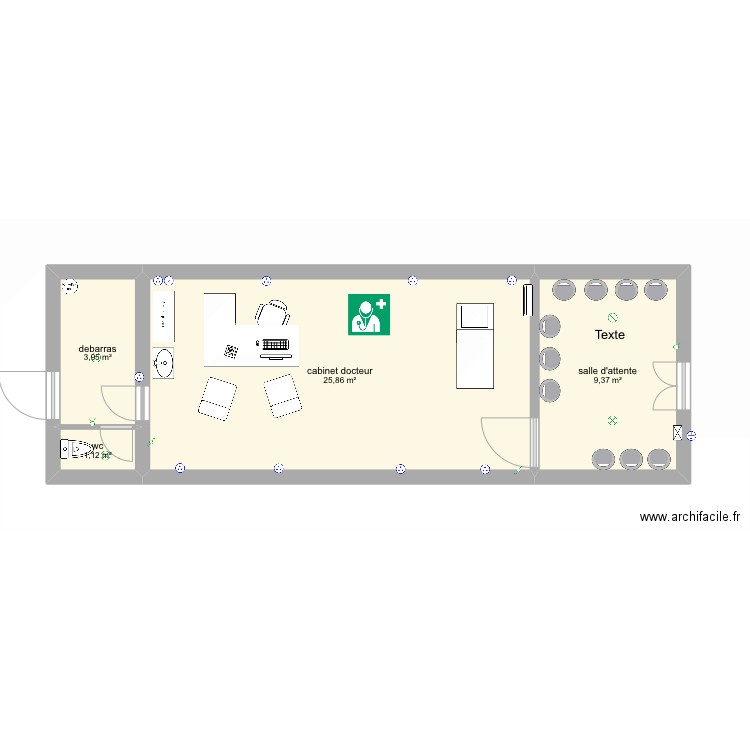 cabinet medical. Plan de 4 pièces et 40 m2