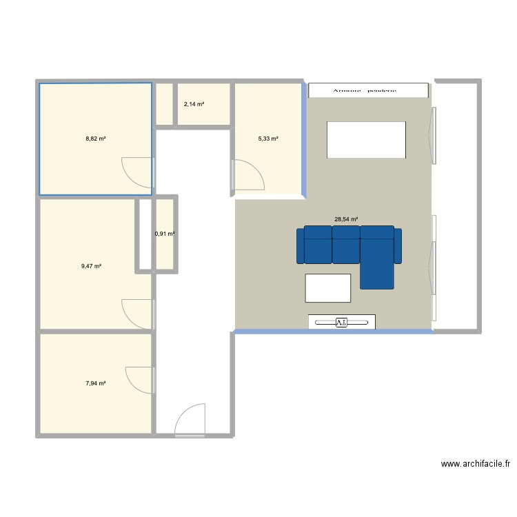 Appartement. Plan de 7 pièces et 63 m2