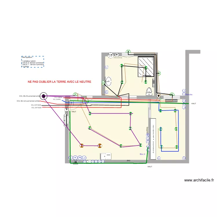 appartement T2 la ciotat &eacute;clairage et RJ45. Plan de 