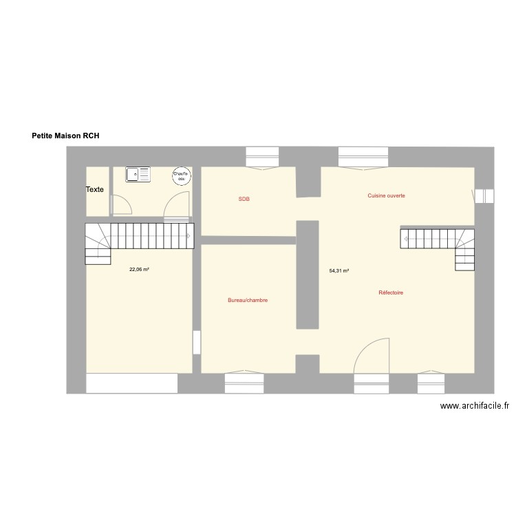 Petite Maison RCH. Plan de 2 pièces et 76 m2