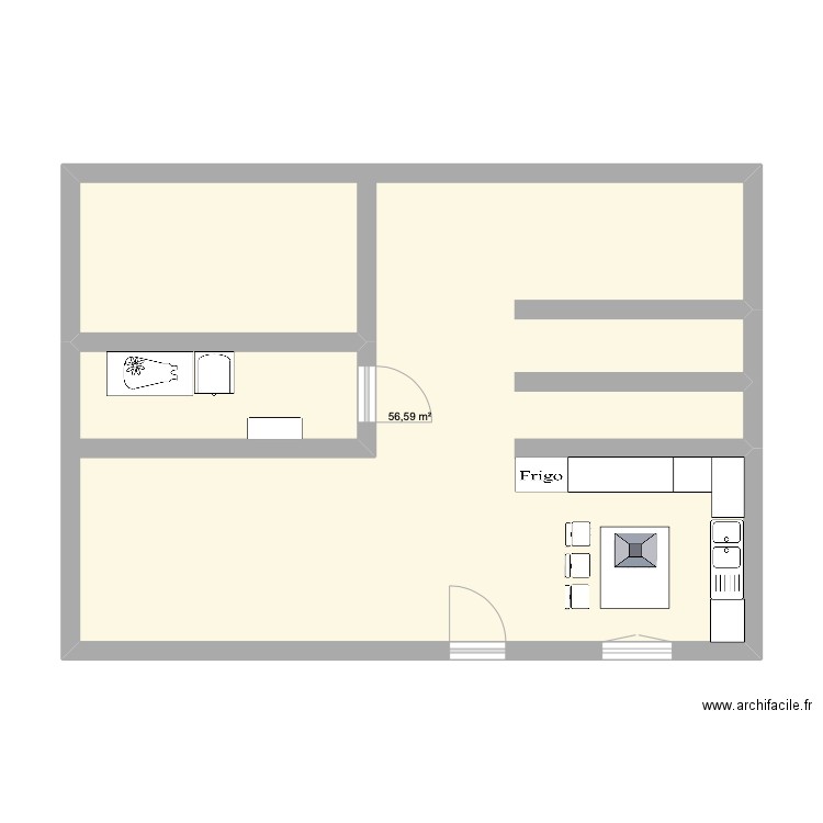 Maison Mamie Renovee. Plan de 1 pièce et 57 m2