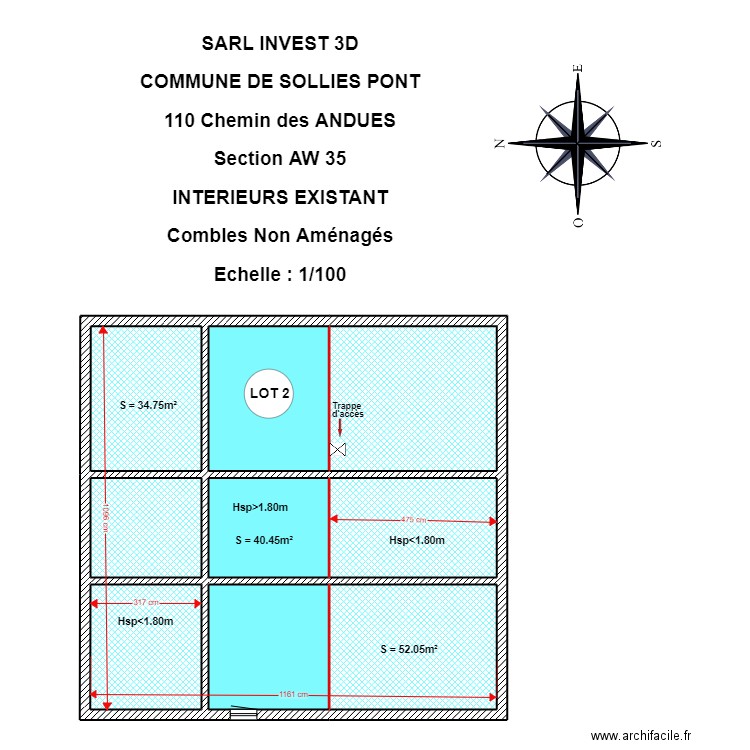 SARL INVEST 3D COMBLES. Plan de 9 pièces et 120 m2