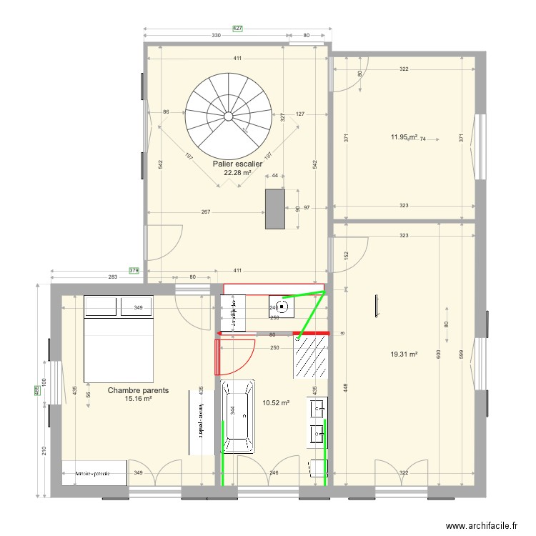 Chambre lit centrale V4. Plan de 0 pièce et 0 m2