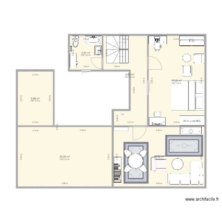 1.etage. Plan de 6 pièces et 78 m2