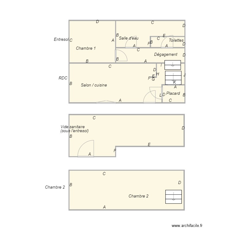 Croquis BEAUDET Maison droite. Plan de 8 pièces et 44 m2